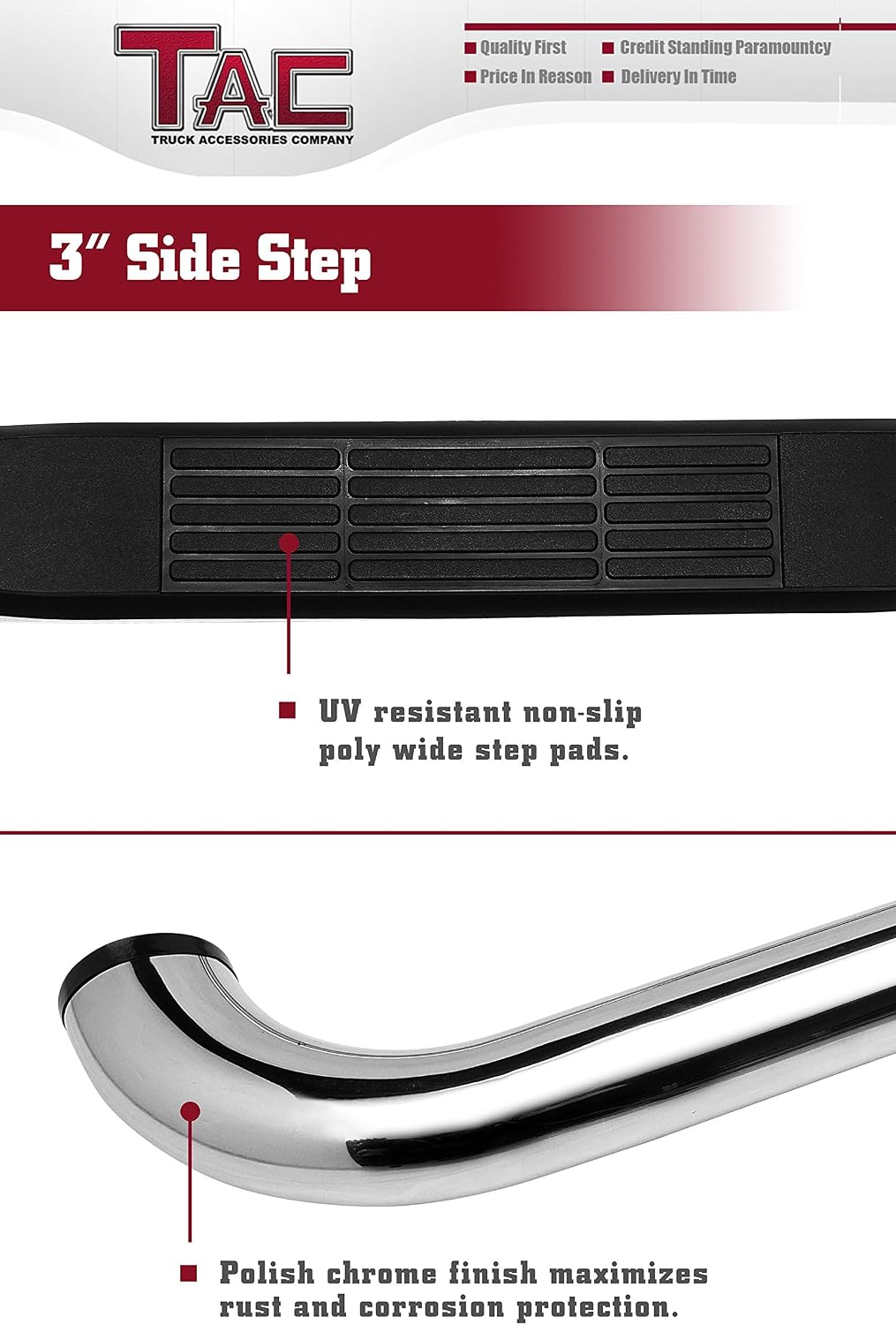 TAC Side Steps Fit 1999-2016 Ford F250/350/450/550 Super Duty Regular Cab Truck Pickup 3' Stainless Steel Side Bars Nerf Bars Step Rails Running Boards Off Road Exterior Accessories (2 Pieces)