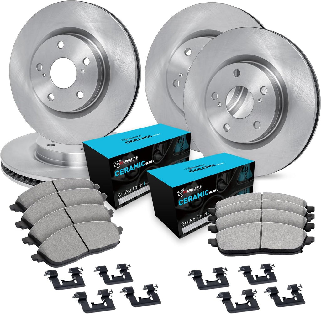R1 Concepts Front and Rear Brake Kit Fits 2007-2010 Acura CSX Type-S; 2006-2011 Honda Civic Coupe Si; 2007-2011 Honda Civic Sedan Si| Ceramic Pads, Blank Rotors| Hardware| 11.8' Front & 10.2' Rear