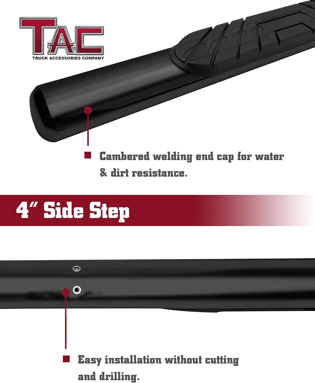 TAC Side Steps Running Boards Fit 2005-2023 Toyota Tacoma Access Cab Truck Pickup 4' Oval Black Side Bars Nerf Bars Step Rails Running Boards Off Road Exterior Accessories (2 pcs)