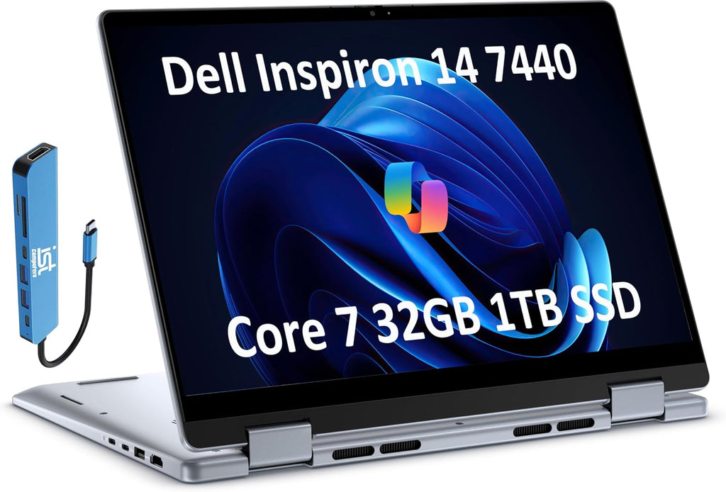 Dell Inspiron 14 7440 2-in-1 Business Laptop (14' FHD+ Touchscreen, Intel Core 7 150U(> i7-1355U), 32GB RAM, 1TB SSD) Backlit KB, FP Reader, FHD Webcam, IST Hub, Win 11 Home w/Copilot, Blue