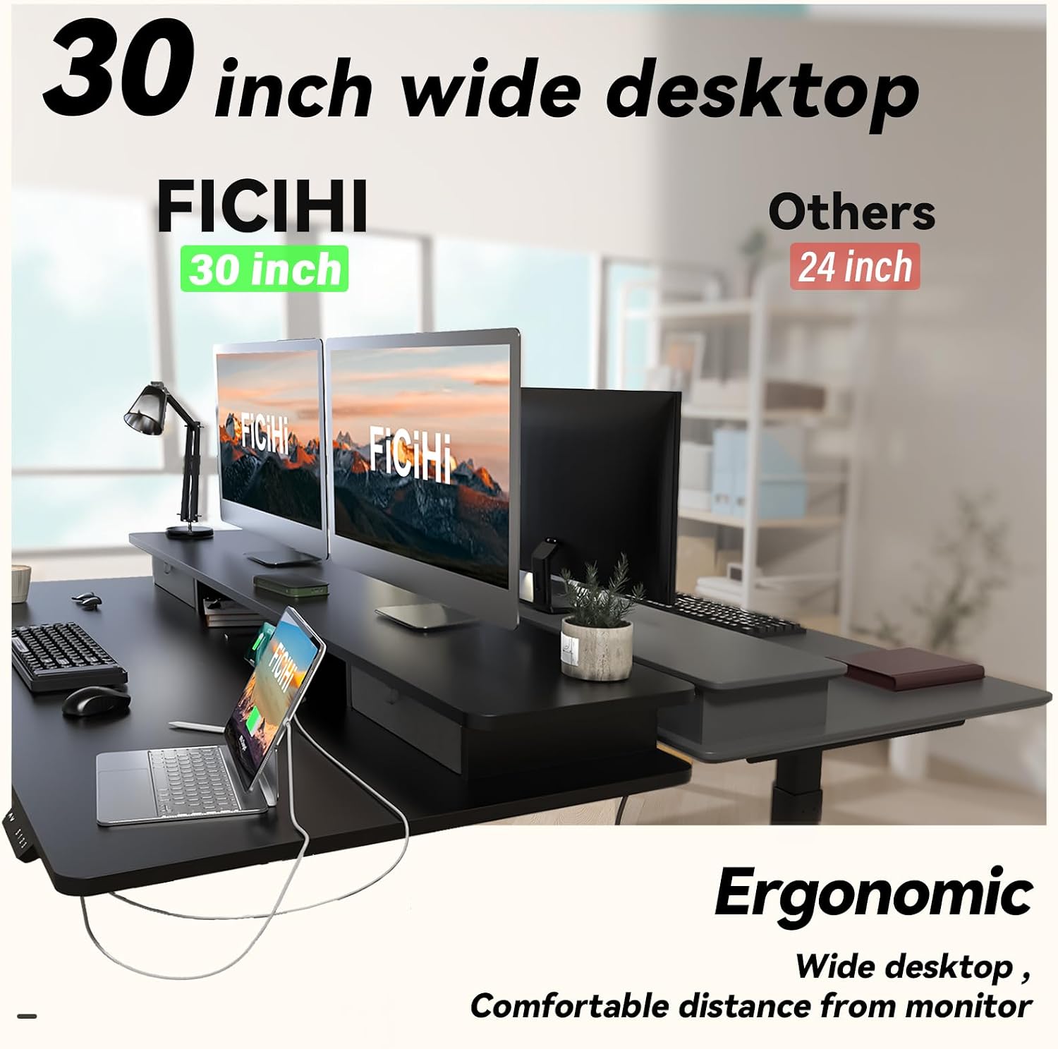 FiCiHi Adjustable Height Standing Desk with 4 Drawers,55 x 30 inches Electric Sit Stand Desk for Home Office,3 Memory Presets,Monitor Stand Riser,USB A/C Charging Port