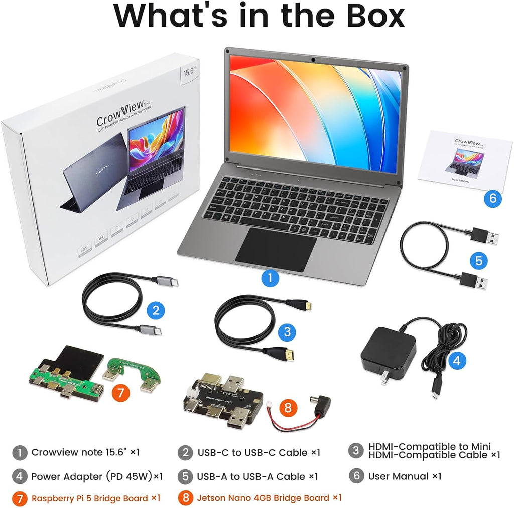 Portable Monitor with Keyboard, 15.6 Inch Lapdock Display with 6000mah Battery,CrowView Note 1080P FHD USB C Monitors with RPi5&Jetson Adapters Compatible with RPi5, PC, Phone, Mac, Game Console