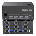 KC*EVE Triple Monitors KVM Switch 2 Displayport HDMI USB 3.0 KVM Switch 8K@60Hz 4K@144Hz 3 Monitors 2 Computers KVM with 4 USB3.0(with EU Plug)