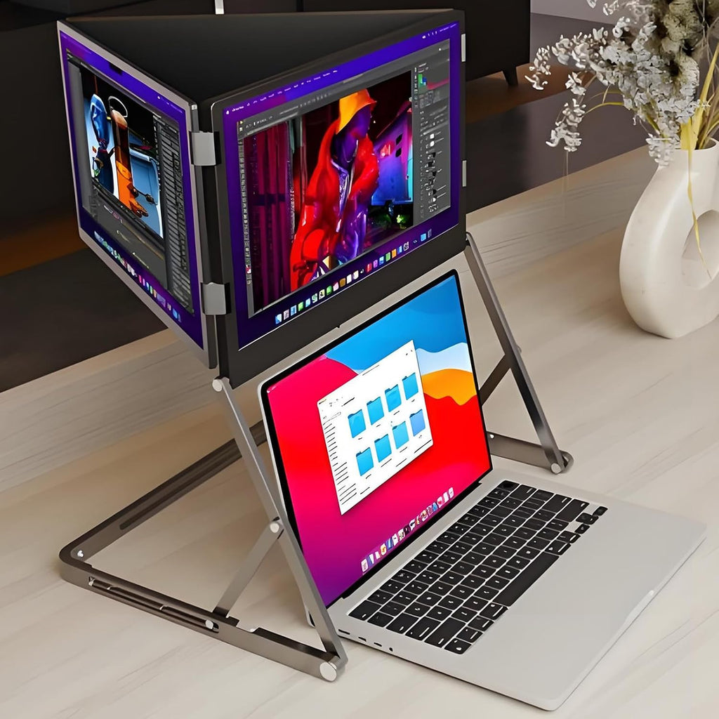 15.6' Foldable Triple Screen Laptop Extender,178° Fully-Screen Viewing Angle,1080P FHD IPS Display,60hz Refresh Rate,300 Nits Brightness,for Design Movie Game