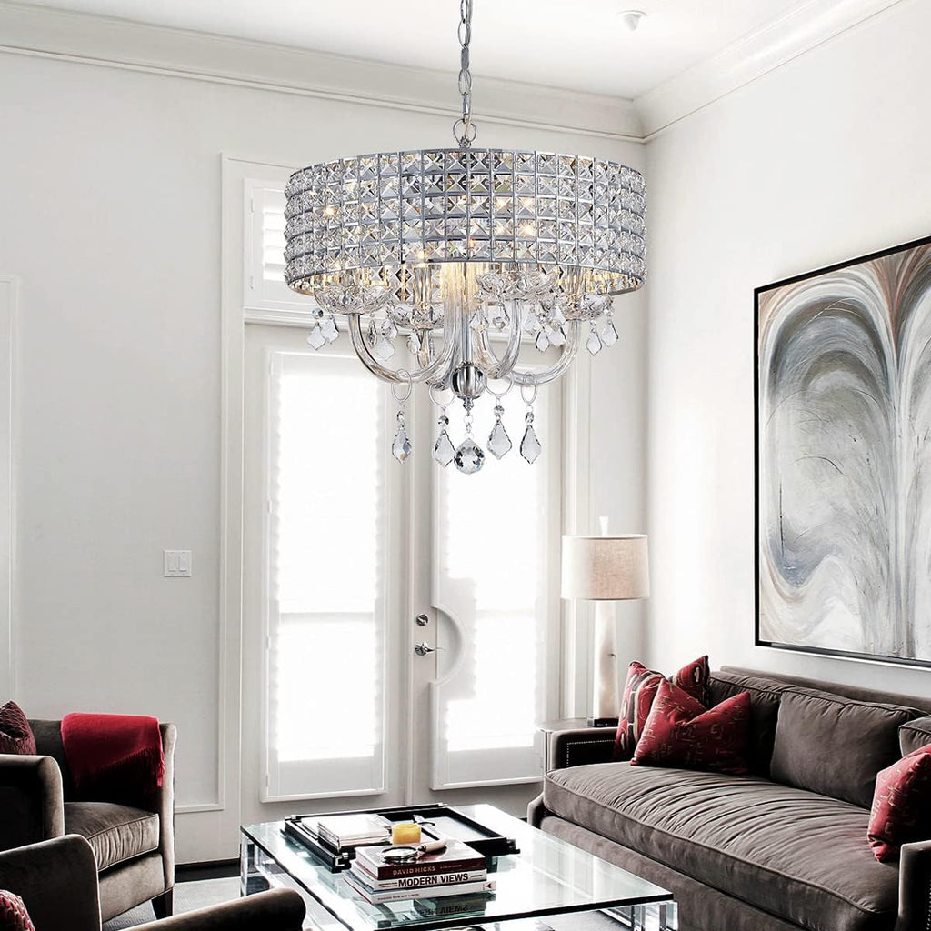 Saint Mossi 4-Lights K9 Crystal Chandelier Modern Chandelier Light Fixture, Crystal Pendant Light Fixture Modern Ceiling Light Fixtures,H17 x D18,Chain Adjustable