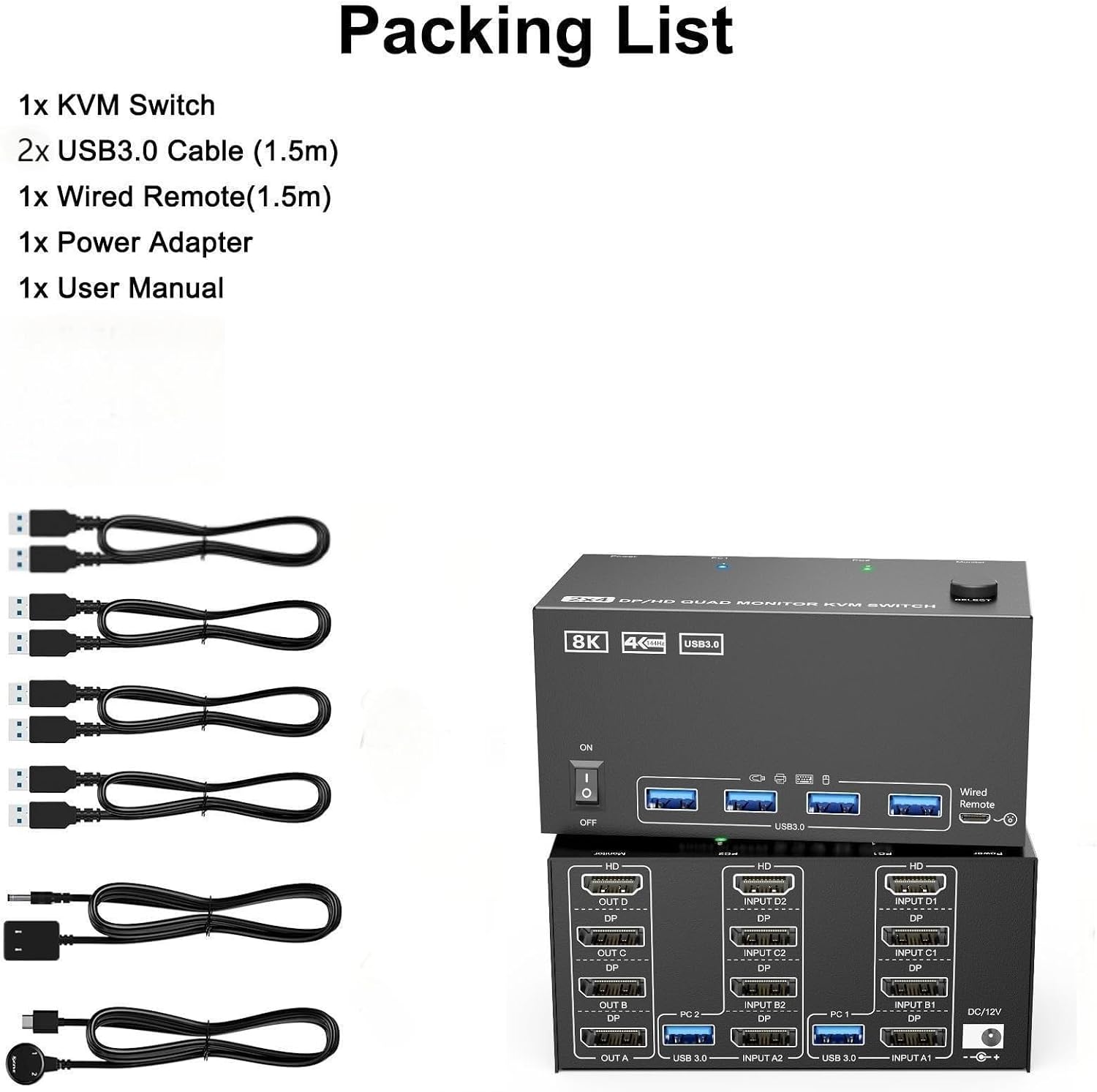 1 pc new KVM Switch 4 Monitors 2 Computers,USB 3.0 HDMI+DisplayPort Four Monitor KVM for 2 PC Share 4 Display 4USB