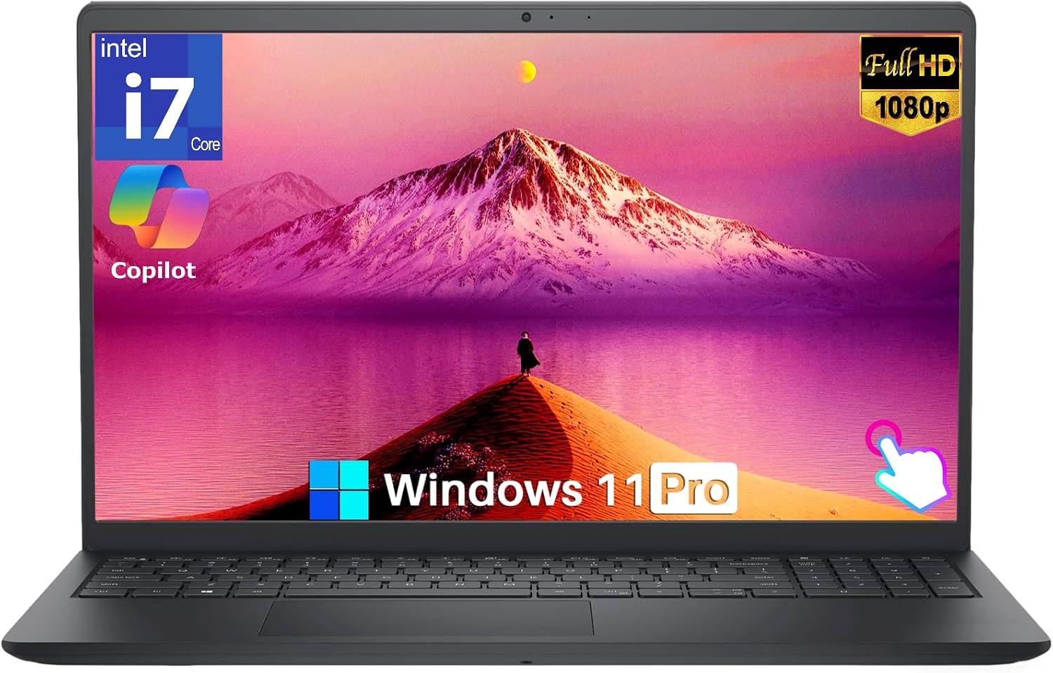 Dell 15 2026 DC15250 Touchscreen Laptop, Intel 10-Core i7-1355U, 15.6'' FHD Anti-Glare Display, 16 GB RAM, 1 TB SSD, FHD Webcam, Copilot AI, Wi-Fi 6, Win 11 Pro, for Business & Student, Carbon Black