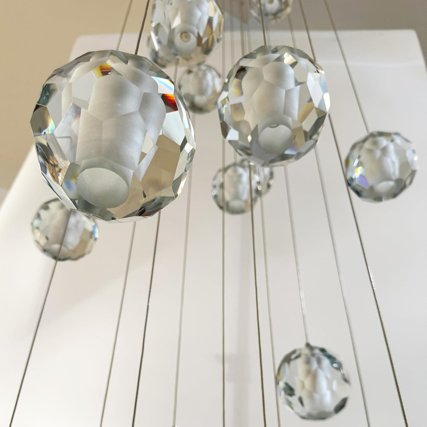 7-Light Multi-facted Crystal Pendant Light Fixture, Cluster Pendant Chandelier Lighting in Chrome, Adjustable Hanging Island Light for Kitchen Dining Room Hallway