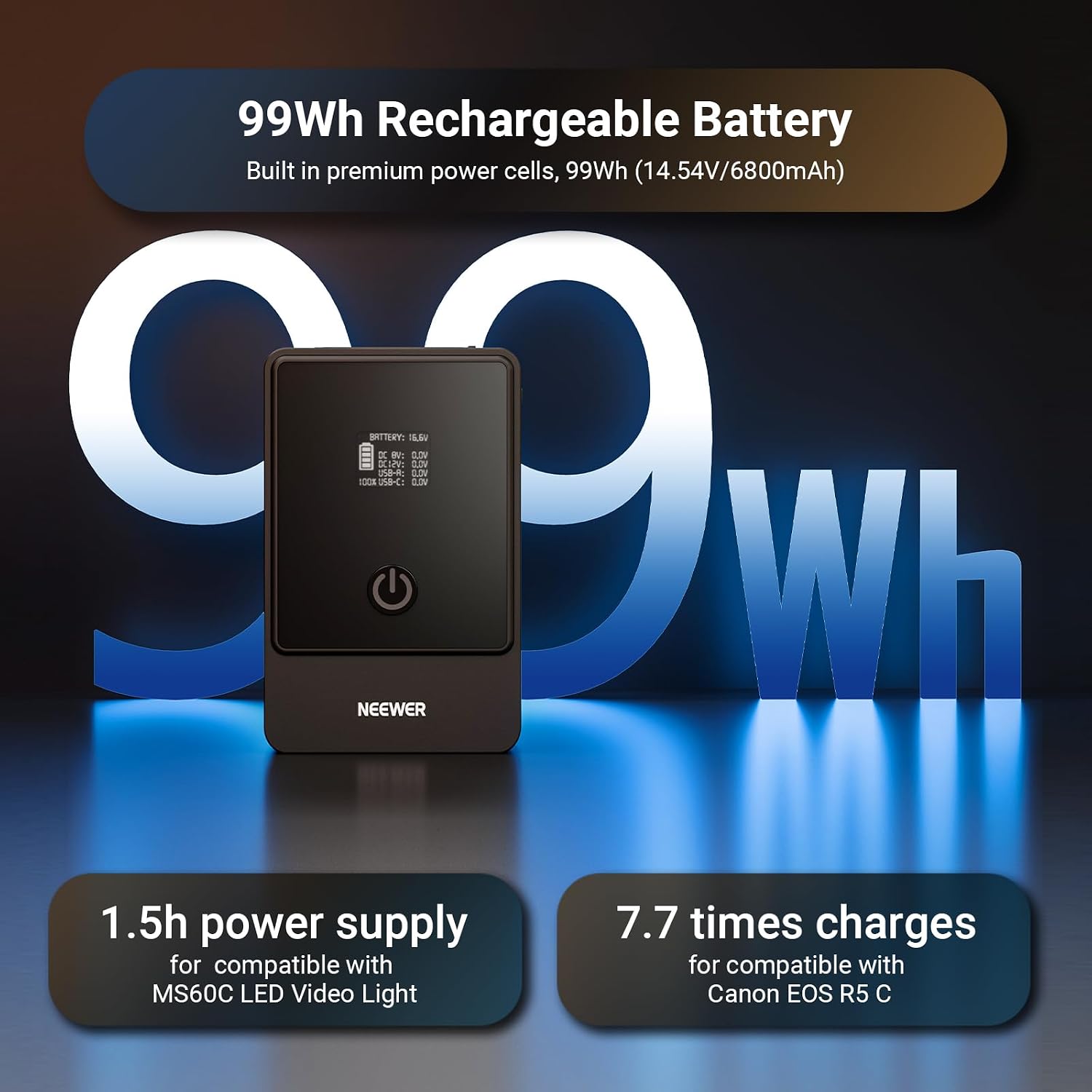Neewer Mini V Mount Battery 6800mAh 99Wh, Two Way 100W USB C PD 3.0 Fast Charging, 2.5h Fully Charged, 6 Ports/OLED for Video Camera Camcorder Compatible with SmallRig BMPCC 4k 6k, PS099F Black
