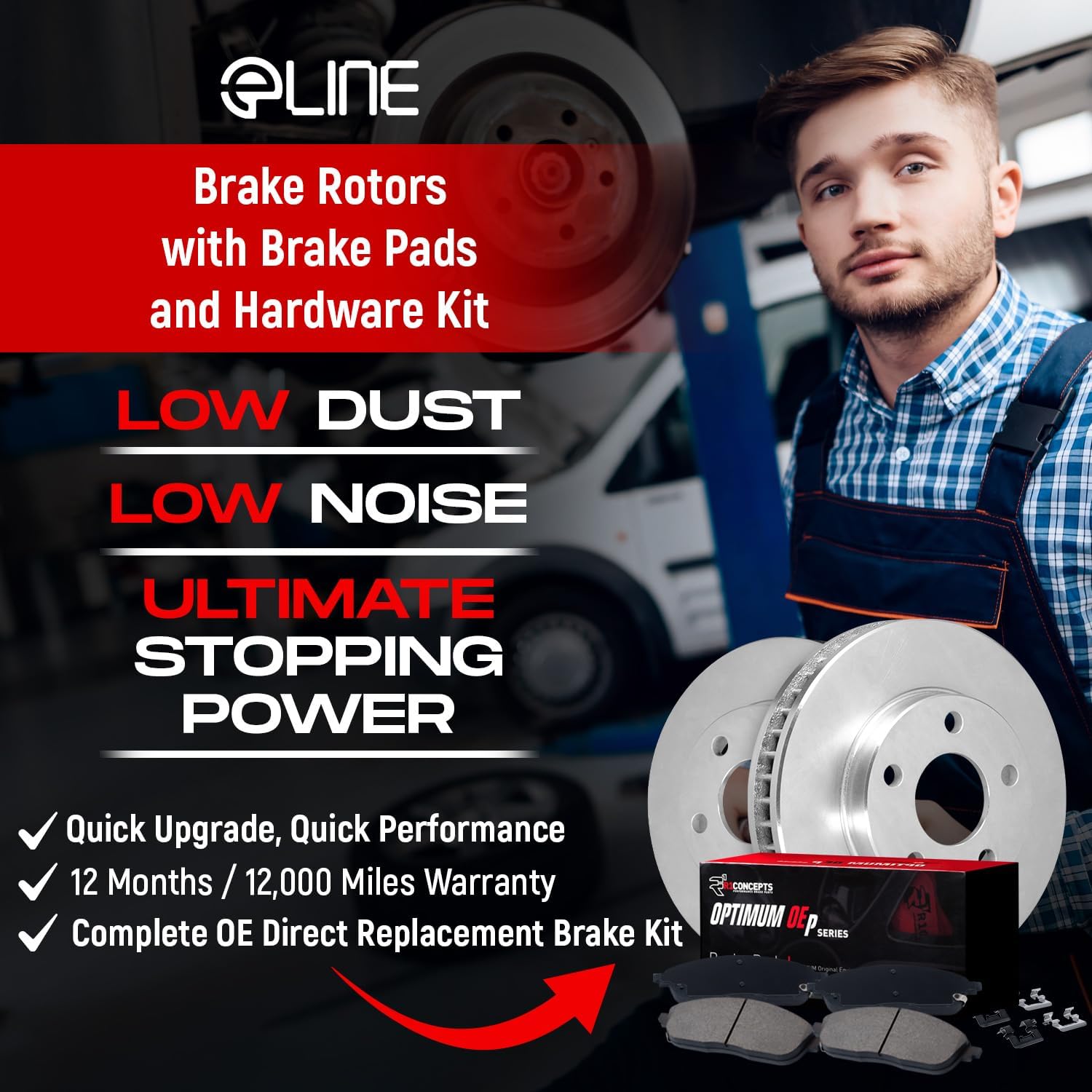 R1 Concepts Front Brake Kit Fits 2006-2011 Honda Civic Coupe Si; 2007-2011 Honda Civic Sedan Si| Optimum Oep Pads, Blank Rotors| Hardware| 11.8' Front