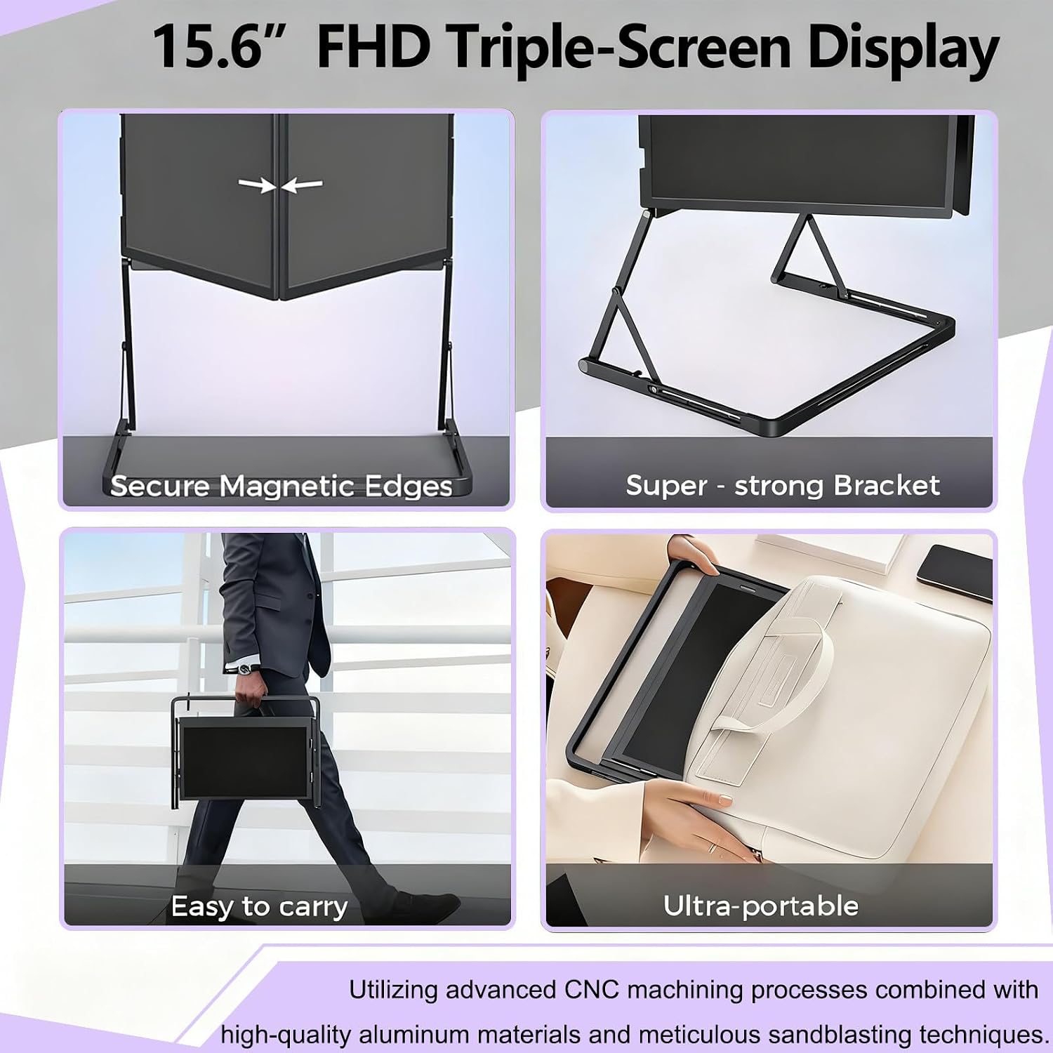 Triple Aero 15.6 Pro Max 3 Screen Monitor with 1080p FHD IPS Display, 15.6' Portable Triple Monitors for Laptop, Triple Aero Pro Max Monitor with 360° Rotation Adjustable Viewing Angles