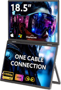18.5'' Portable Dual Monitor, One Cable Laptop Screen Extender, FHD 1080P 100Hz Type-C USB-A HDMI, Folding Stacked Triple Monitor Built-in Stand Speakers for Laptop Desktop Windows Mac(Driver Need)