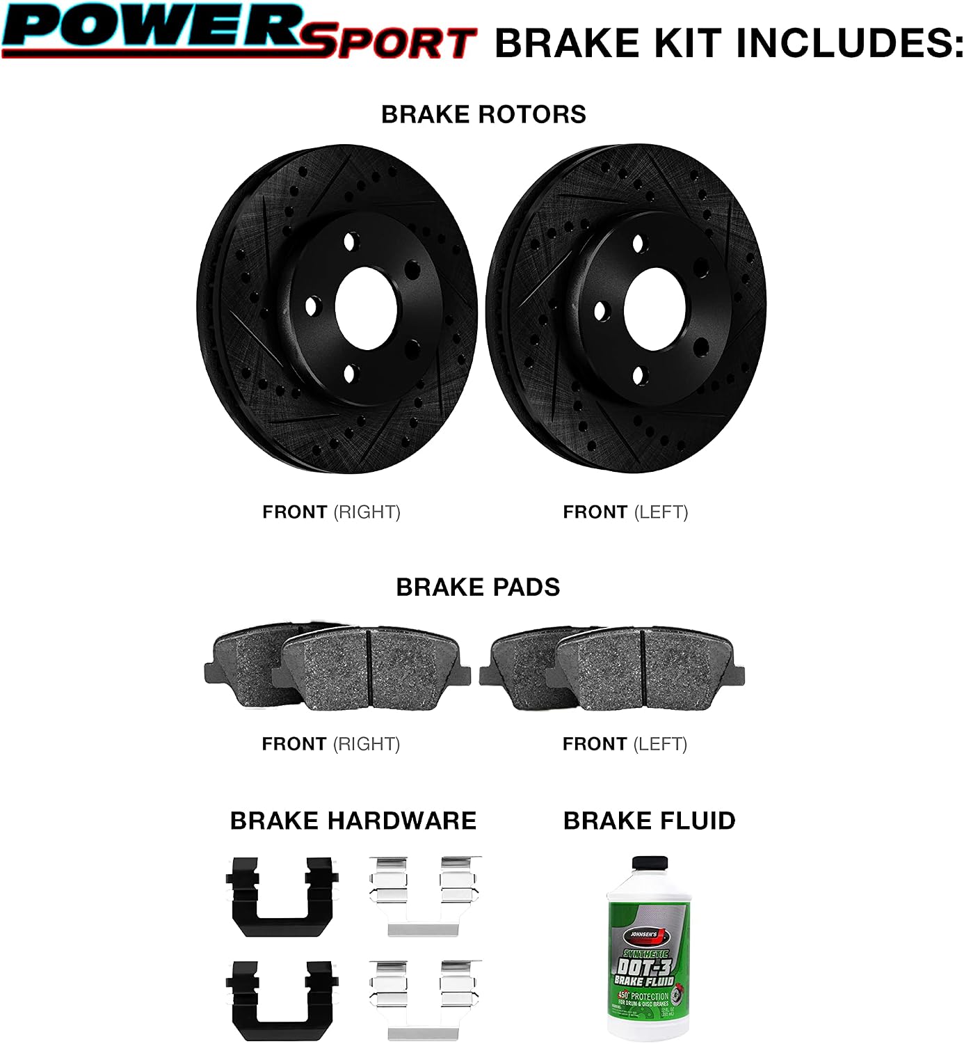 Power Sport Brake Kit For2007 Acura CSX; 2002-2006 Acura RSX; 2006-2011 Honda Civic| Drilled and Slotted Brake Rotors| Semi Metallic Brake Pads and Rotors Kit|Hardware included