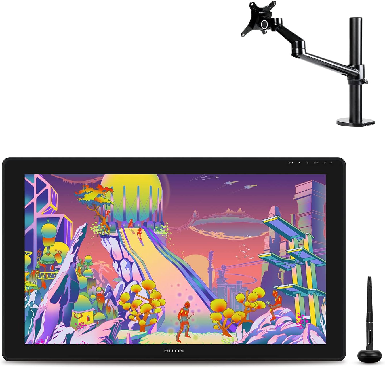 HUION Kamvas 24 Plus 2.5K QHD Graphic Drawing Tablet with Screen, 140%sRGB Full-Laminated QD Drawing Monitor with Battery-Free Stylus for PC, Mac, Android, 23.8inch Pen Display with Single Monitor Arm