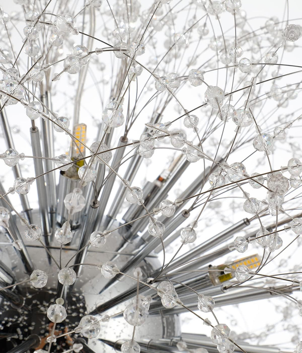 Modern Crystal Chandelier Firework, 31.4' Dandelion Crystal Chandelier Lighting Chrome, 16-Light Steel Large Pendant Sputnik Chandelier for Living Room Foyer
