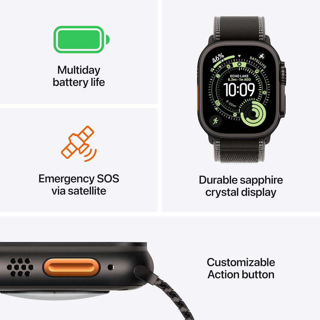 Apple Watch Ultra 3 [GPS + Cellular 49mm] Rugged Titanium Case with Light Blue Alpine Loop, L (Renewed)