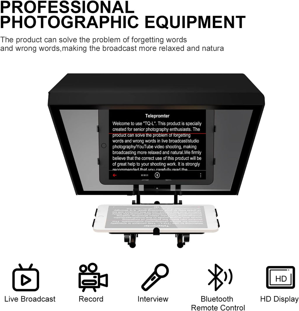 GVM Teleprompters for ipad Tablet DSLR Camera Portable 18'' Teleprompter Kit with Remote Control & App,Solid Aluminum Constructions,Colorless Spectroscope,Ultra HD Wide-Angle Lens