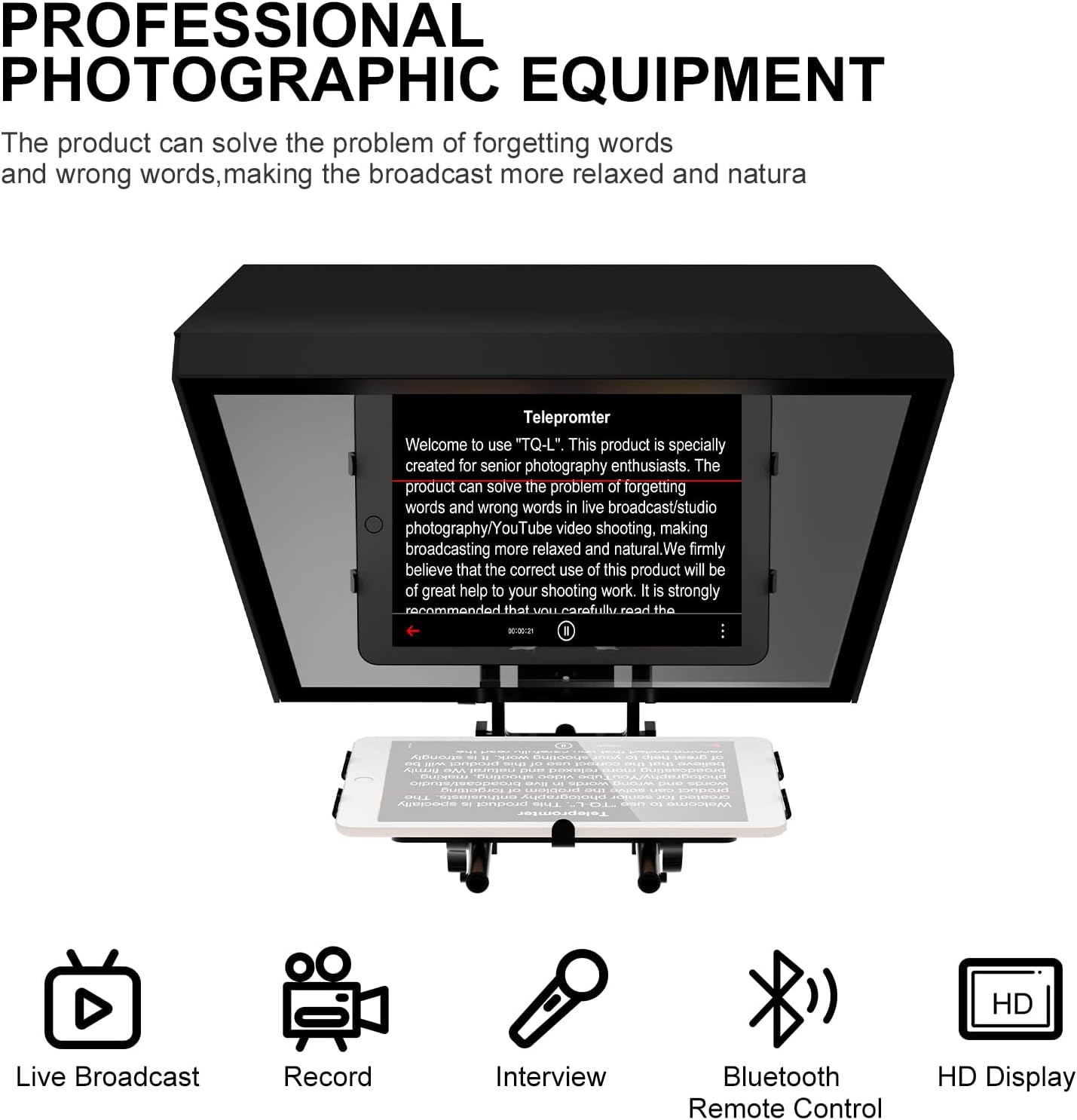 GVM Teleprompters for ipad Tablet DSLR Camera Portable 18'' Teleprompter Kit with Remote Control & App,Solid Aluminum Constructions,Colorless Spectroscope,Ultra HD Wide-Angle Lens
