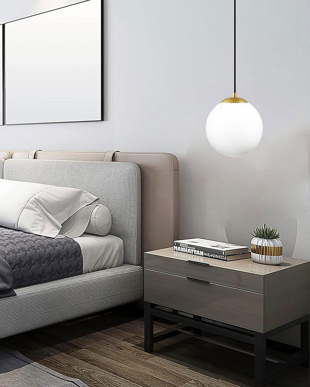 KoKo&Yukina 8' Gold Glass Globe Modern Pendant Lights 2 Pack Mid Century Milky White Glass Pendant Light Fixtures Adjustable Hanging Pendant Lighting for Kitchen Island Bedroom Hallway Bulbs Incl.