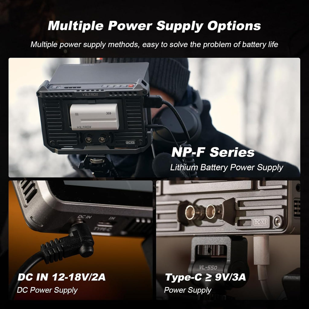 VILTROX DC-X3 6' Camera Field Monitors DCX3 for DSLR Touchscreen External Monitor 4k 2000nits X3 Monitor for Sony Canon Nikon 3D LUT 1920x1080 IPS with Sunshield 2200 MAh Battery
