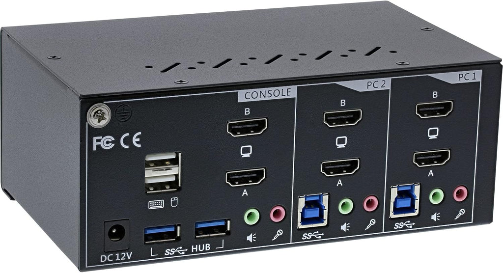 InLine KVM Desktop Switch, 2-Gang Dual Monitor, HDMI, 4K, USB 3.0, Audio