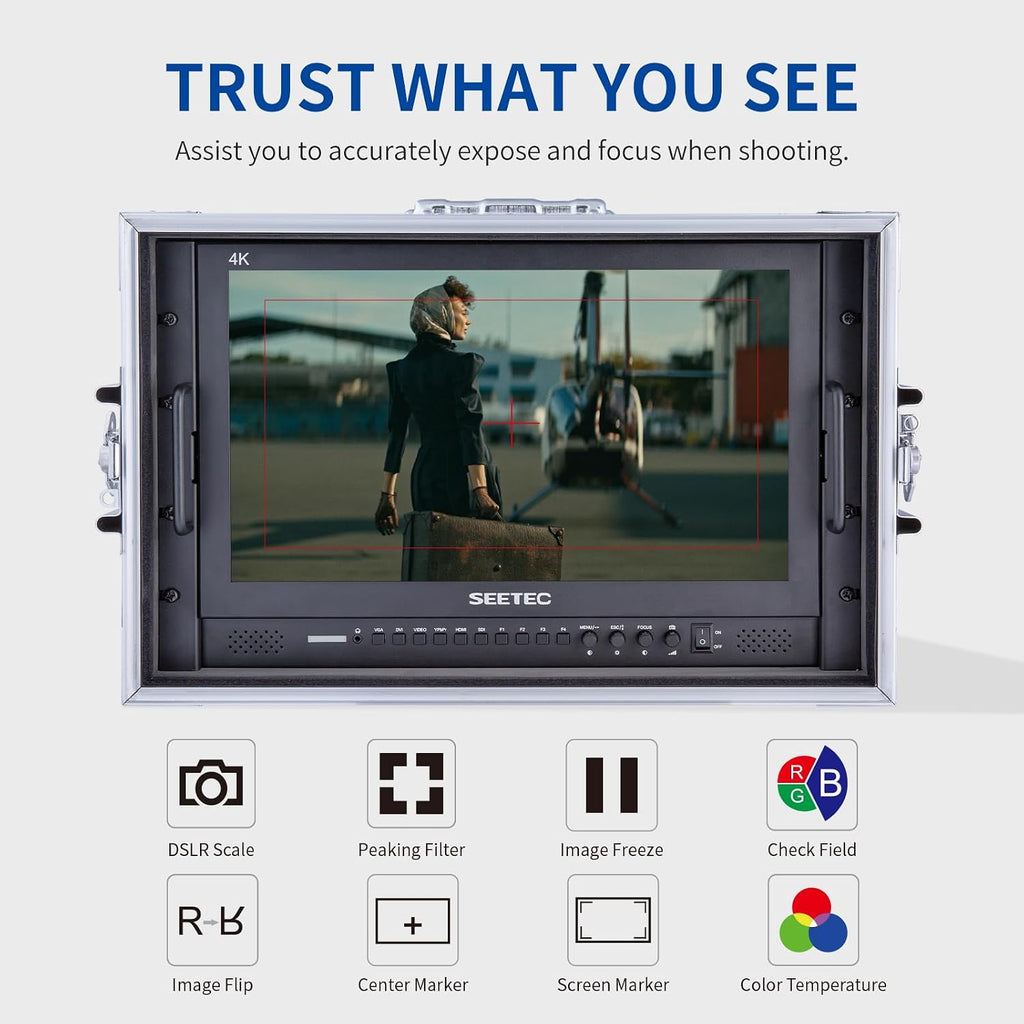 17.3 Inch Video Production Monitor 4K Broadcast Monitor Ultra UHD 1920x1080 LCD Screen 16:9 Carry-on Alu Housing with SDI HDMI YPbPr DVI AV for Camera Wedding Sports Conference