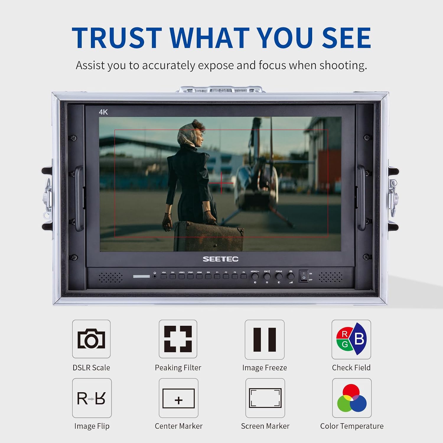 17.3 Inch Video Production Monitor 4K Broadcast Monitor Ultra UHD 1920x1080 LCD Screen 16:9 Carry-on Alu Housing with SDI HDMI YPbPr DVI AV for Camera Wedding Sports Conference