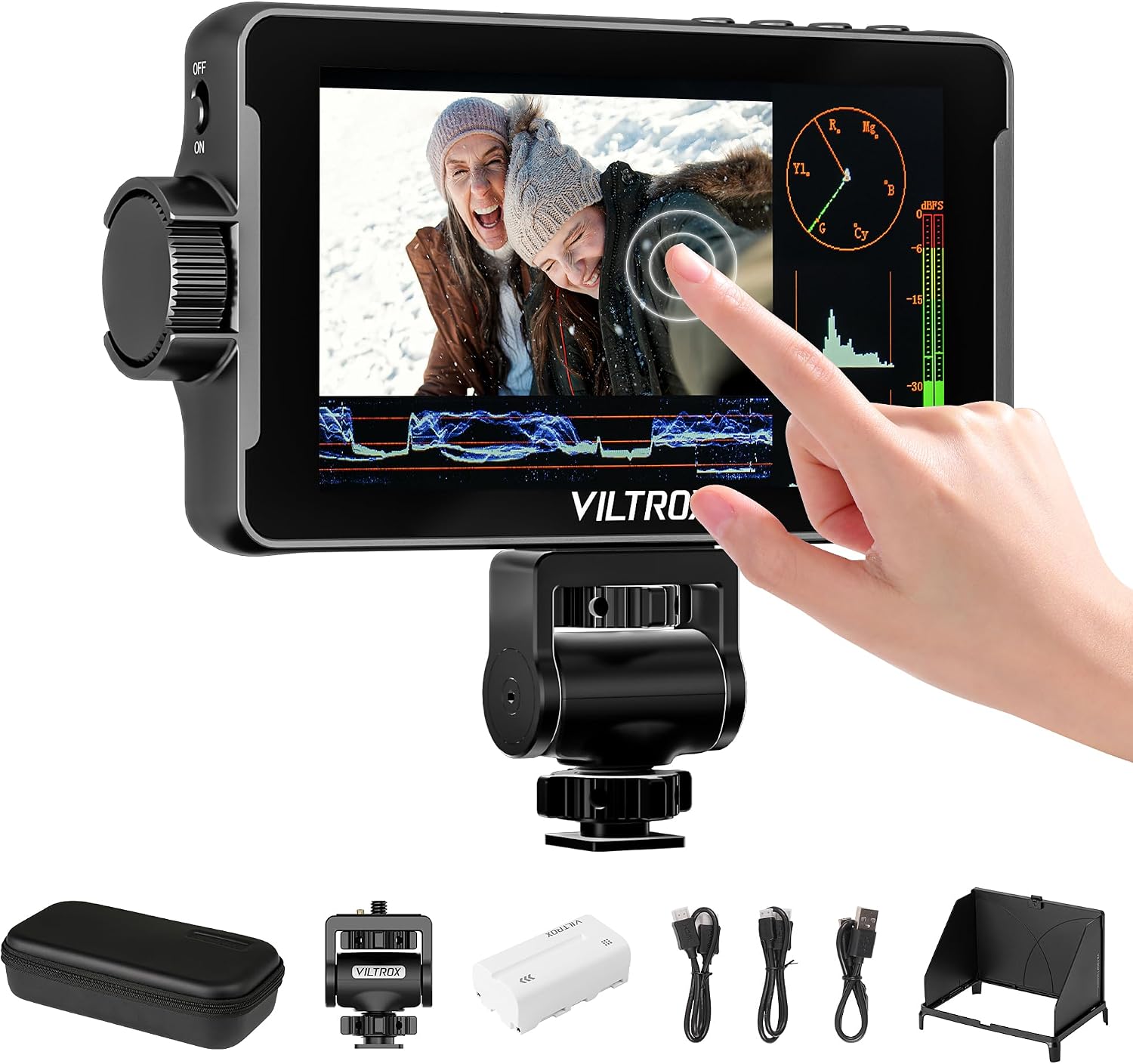 VILTROX DC-550 Pro Camera Field Monitor 1200nit HD 1920x1080 IPS Touch Screen Camera Monitor with 3D LUT, 4K HDMI Loop in/Out with Peak Focus Assist HDR Waveform, Sunshade Hood&Battery Cold Shoe Mount