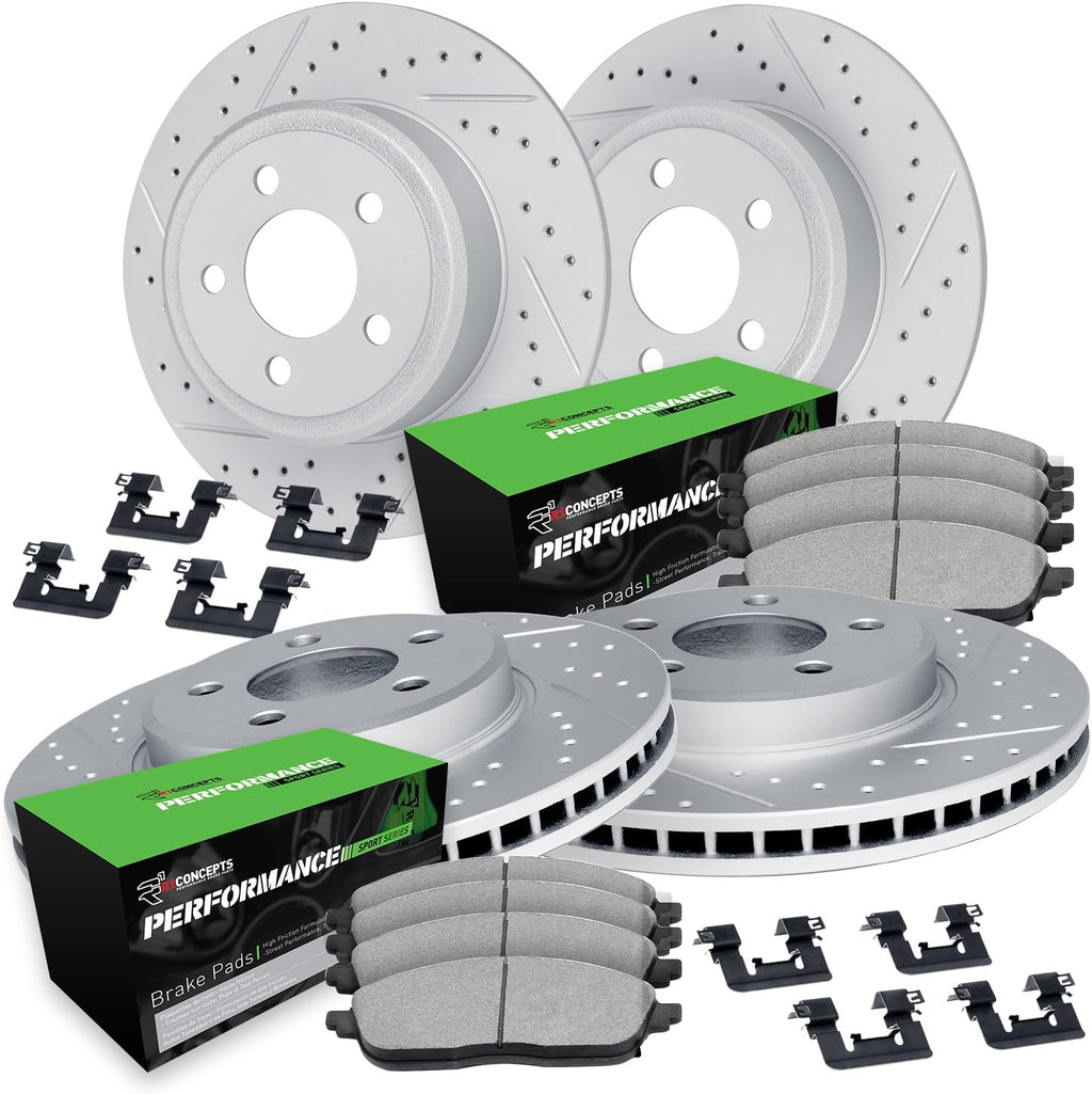 R1 Concepts Front and Rear Brake Kit Fits 2006-2011 Honda Civic| Performance Sport Pads, Drilled Slotted Rotors| Hardware| 10.3' Front & 10.2' Rear