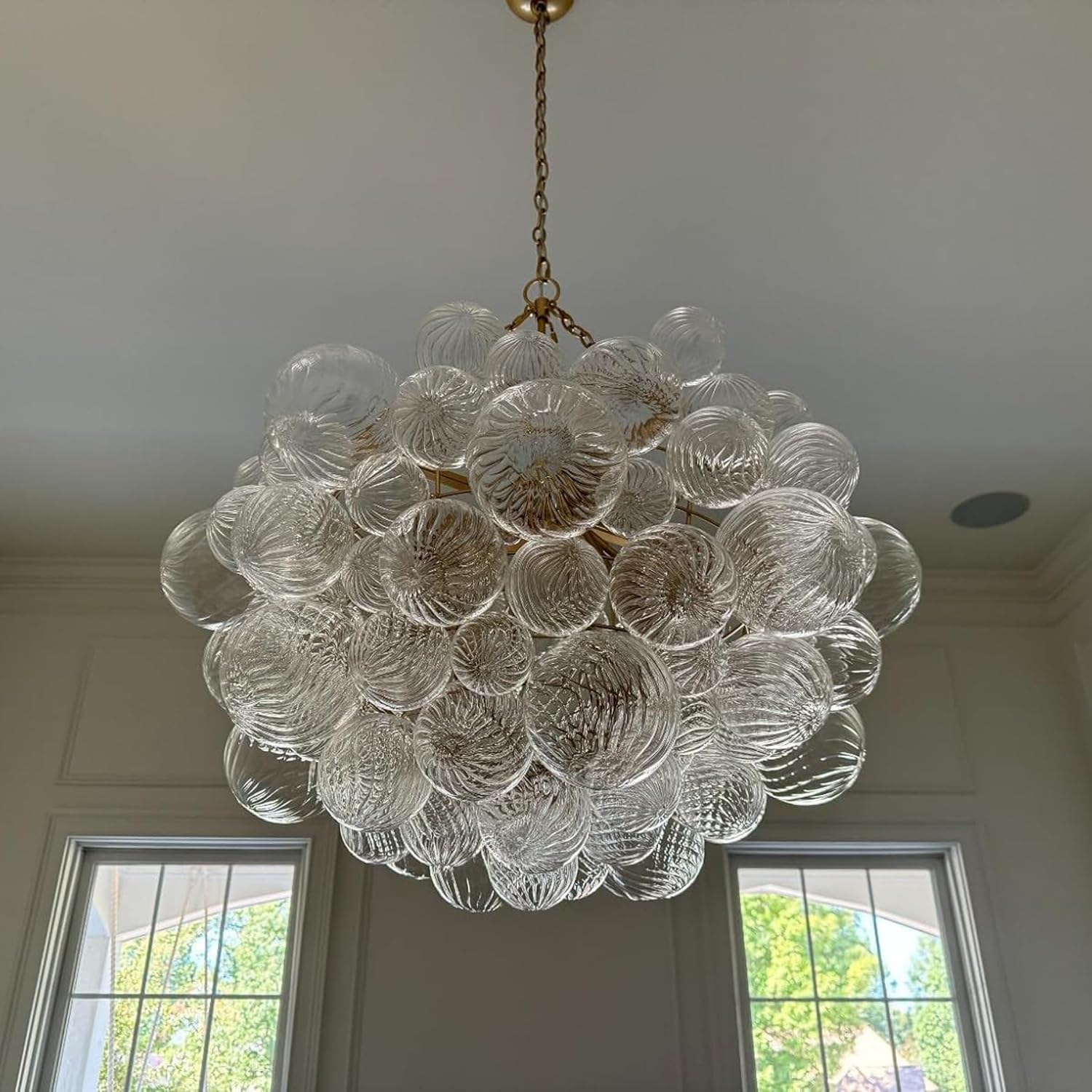 Longree Nordic Bubble Ball Swirled Glass Chandelier, Dia 36 inch Gild Gold and Clear Blown Glass Large Pendant Light Fixture for Bedroom Study Restaurant Entry Room