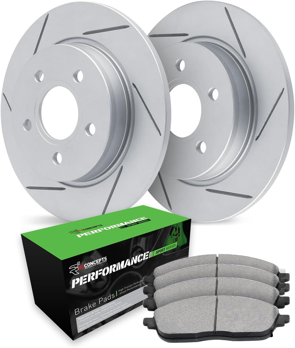 R1 Concepts Rear Brake Kit Fits 2006-2011 Acura CSX; 2013-2015 Acura ILX; 2006-2015 Honda Civic; 1997-2001 Honda Prelude| Performance Sport Brake Pads and Slotted Brake Rotors| 10.2' Rear