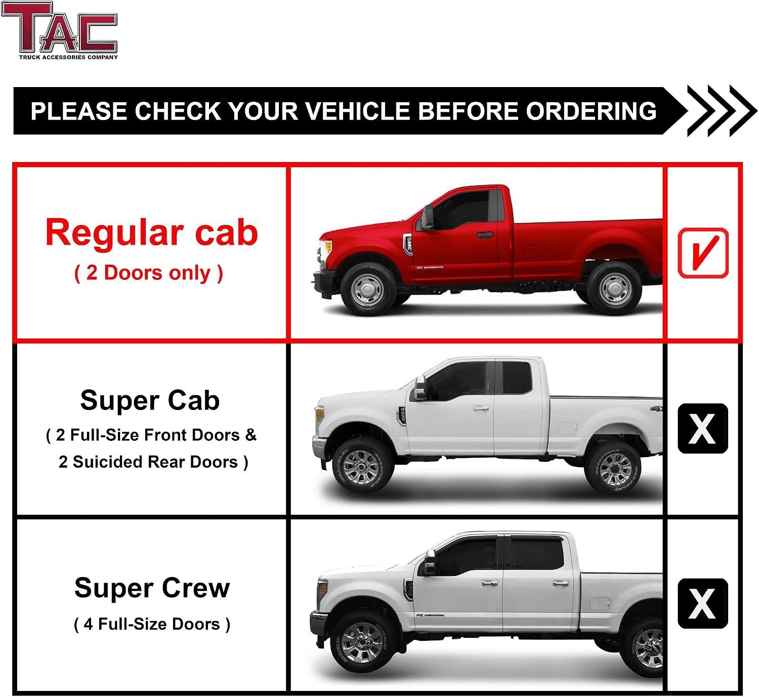 TAC Side Steps Running Boards Fit 1999-2016 Ford F250 / F350 / F450 / F550HD Super Duty Regular Cab Pickup Truck 3' Black Step Rails Side Bars Nerf Bars Off Road Exterior Accessories