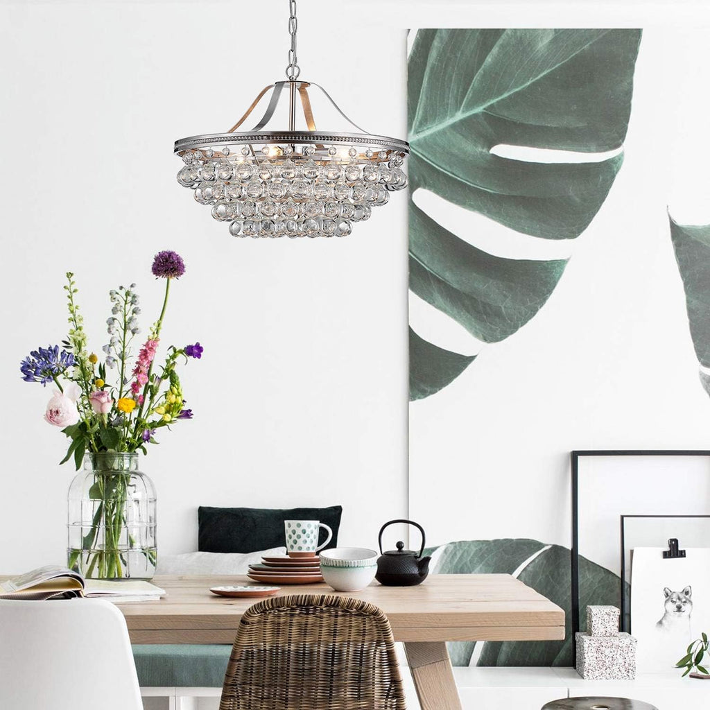 Saint Mossi Silver Crystal Chandelier for Dining Room, Modern K9 Crystal Raindrop Chandelier Lighting Fixture, Chrome Pendant Lamp for Bedroom Livingroom, 5 E12 Bulbs Required, H16 X D20