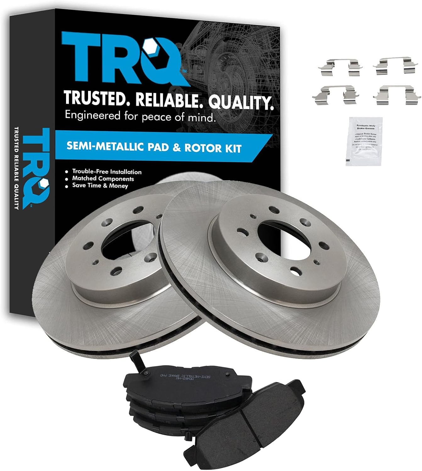 TRQ Front Brake Pad and Rotor Set Semi Metallic Vented Rotors Compatible with 1996-2005 Honda Civic 2010-2014 Insight