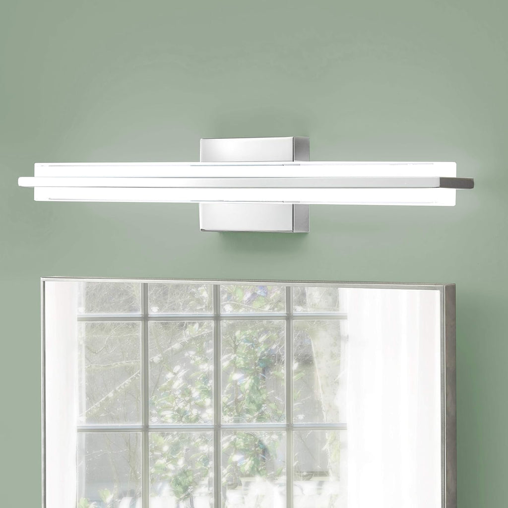 Linea di Liara Dario 24 Inch LED Vanity Light Bar Bathroom Lights Over Mirror and Bathroom Sink Led Light Polished Chrome Modern Bathroom Wall Lighting Fixtures, White Frosted Glass Shade, UL Listed
