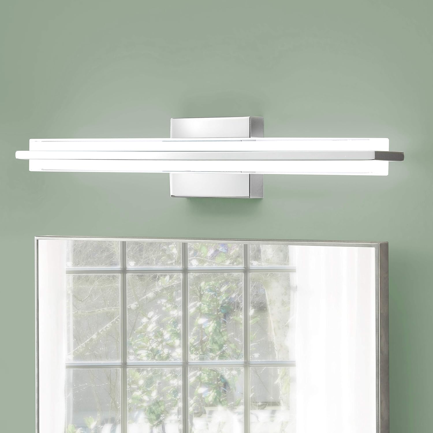 Linea di Liara Dario 24 Inch LED Vanity Light Bar Bathroom Lights Over Mirror and Bathroom Sink Led Light Polished Chrome Modern Bathroom Wall Lighting Fixtures, White Frosted Glass Shade, UL Listed