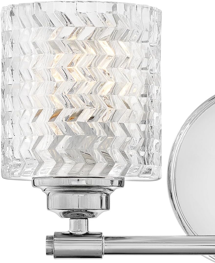 Hinkley Elle Collection Two Light Bathroom Vanity Fixture with Clear Chevron Glass, Chrome