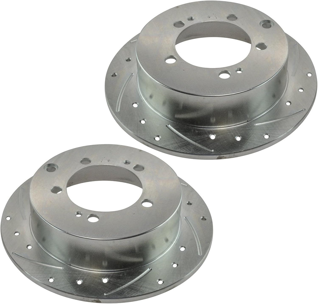 TRQ Performance Front & Rear Brake Rotors Set 4 Piece Premium G-Coated Slotted X Drilled Compatible with 2005 Dodge Stratus 2004-2006 Mitsubishi Lancer