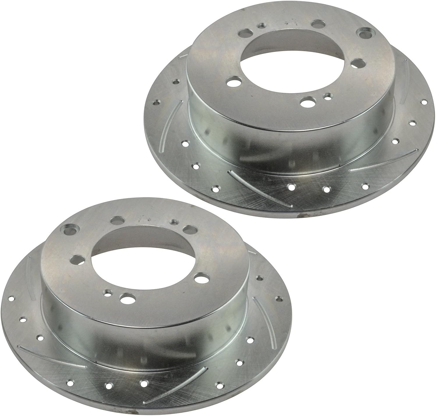 TRQ Performance Front & Rear Brake Rotors Set 4 Piece Premium G-Coated Slotted X Drilled Compatible with 2005 Dodge Stratus 2004-2006 Mitsubishi Lancer