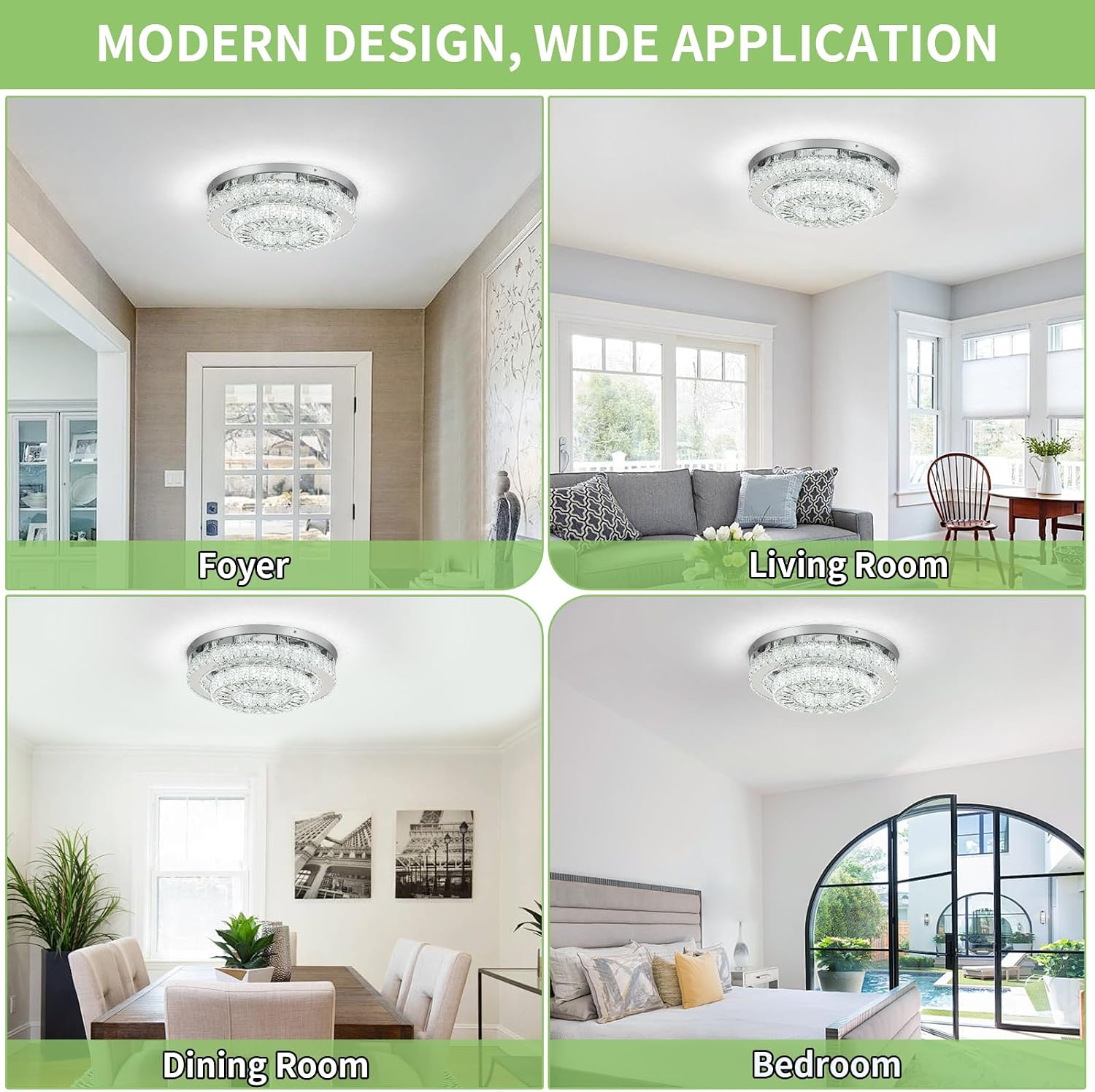 HOPGGIE 18 Inch Crystal Chandelier with Remote Control 2 Tier Flush Mount Ceiling Light Fixture LED Chandelier Light for Living Room Bedroom Dining Room Closet (dimmable)