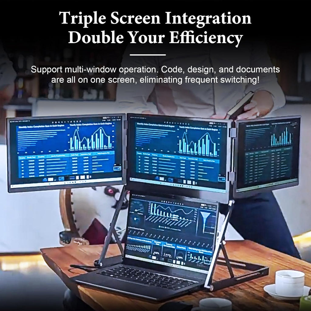 Tri-Screen Laptop Monitor Extender, 15.6 Inch Portable 1080P FHD IPS Display, USB-C HDMI Play Multi-Screen Setup for Office