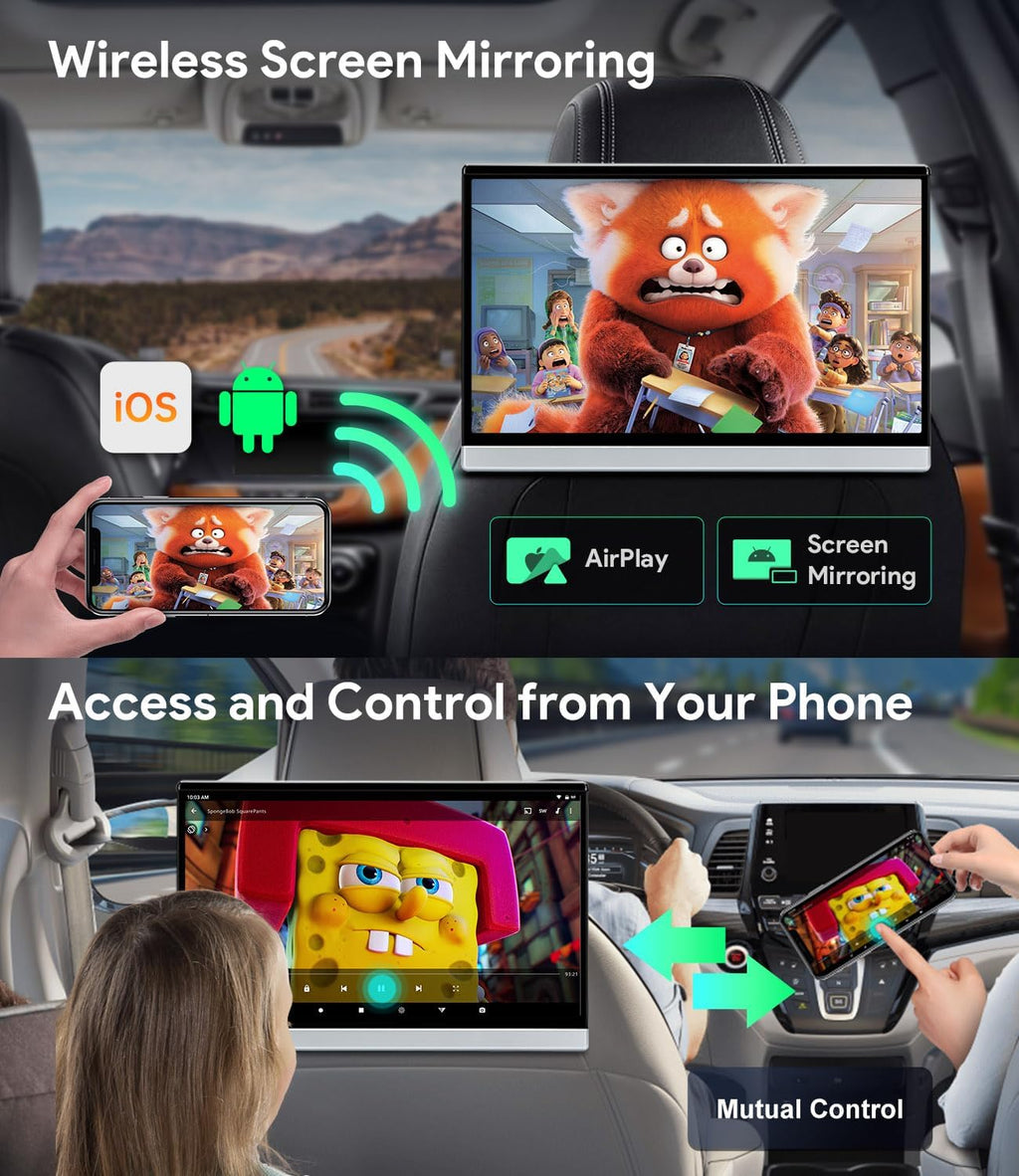 XTRONS 13.3 Inch 4K Video Player - 2G+32G Android Car TV Headrest Monitor Tablet for Back Seat with Wi-Fi and Bluetooth, IPS Touch Screen Support HDMI Screen Mirroring Mutual Control (2PCS+Headphones)