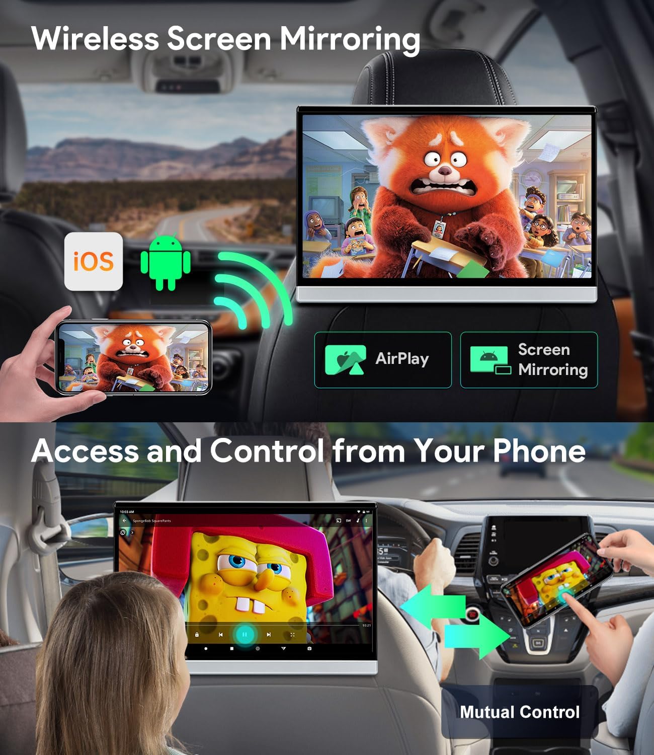 XTRONS 13.3 Inch Android Car TV, 4K Video Player Headrest Monitor Tablet for Back Seat with Wi-Fi and Bluetooth, IPS Touch Screen Support HDMI/Mirror Link/RCA in (2PCS)
