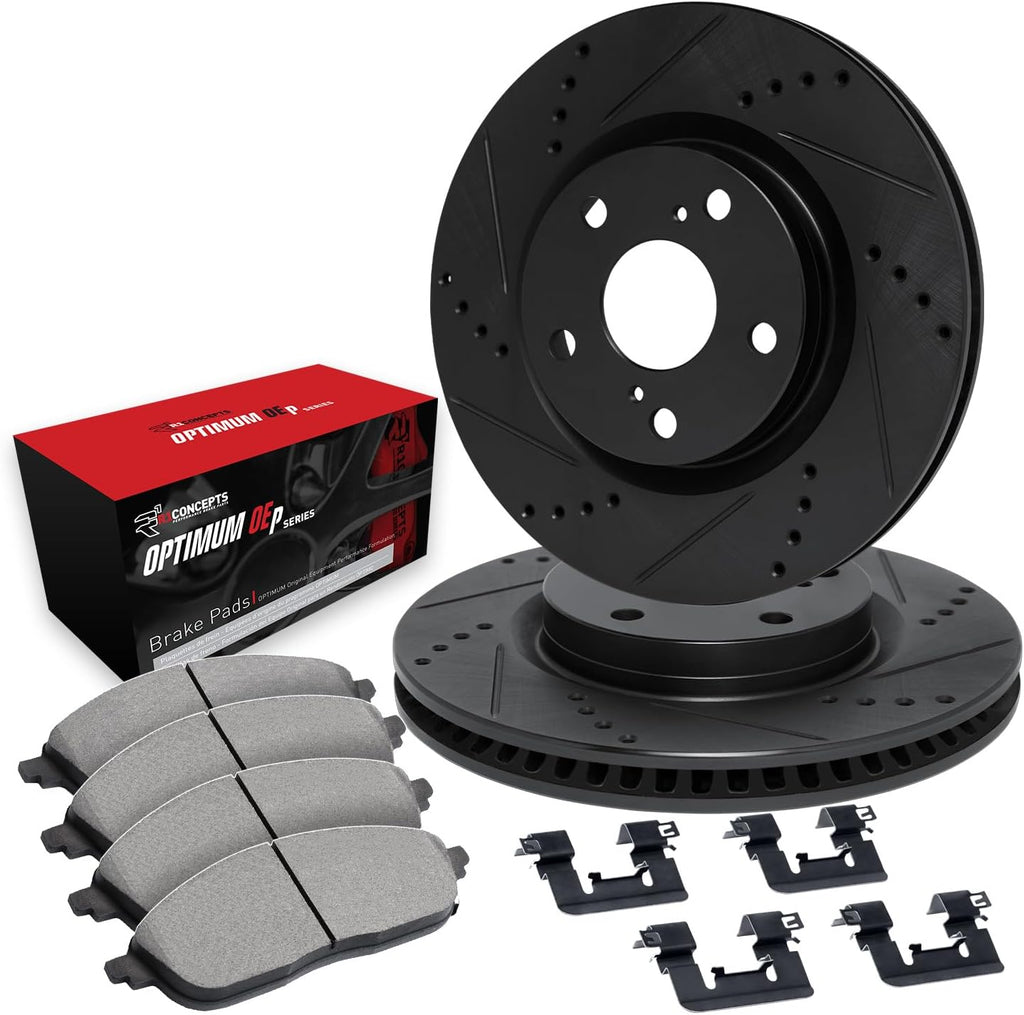 R1 Concepts Front Brake Kit Fits 2006-2011 Honda Civic Coupe Si; 2007-2011 Honda Civic Sedan Si| Optimum Oep Pads, Drilled Slotted Rotors| Hardware| 11.8' Front