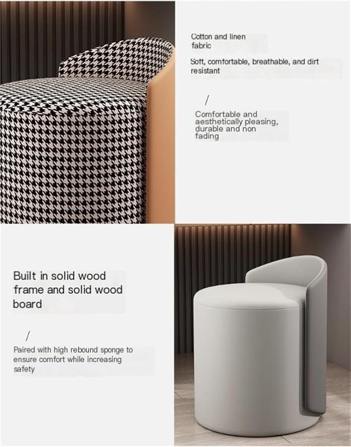Modern Round Ottoman Multifunctional Vanity Chair Footrest Stool PU Leather Upholstered Wood Frame Non-Slip Rubber Pads Practical(Orange) (White 1' D x 1' W x 1' H)