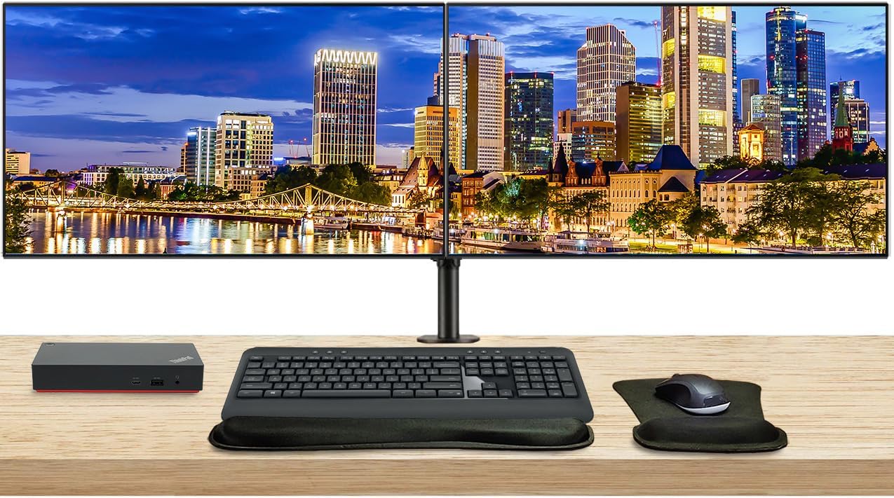 Lenovo ThinkVision P27h 2560 x 1440 LED QHD LCD Monitor, 2-Pack Bundle with HDMI, DisplayPort, Daisy Chain Ready, Dock, USB-C, Dual Monitor Stand, MK540 Wireless Keyboard and Mouse, and Wrist Pad
