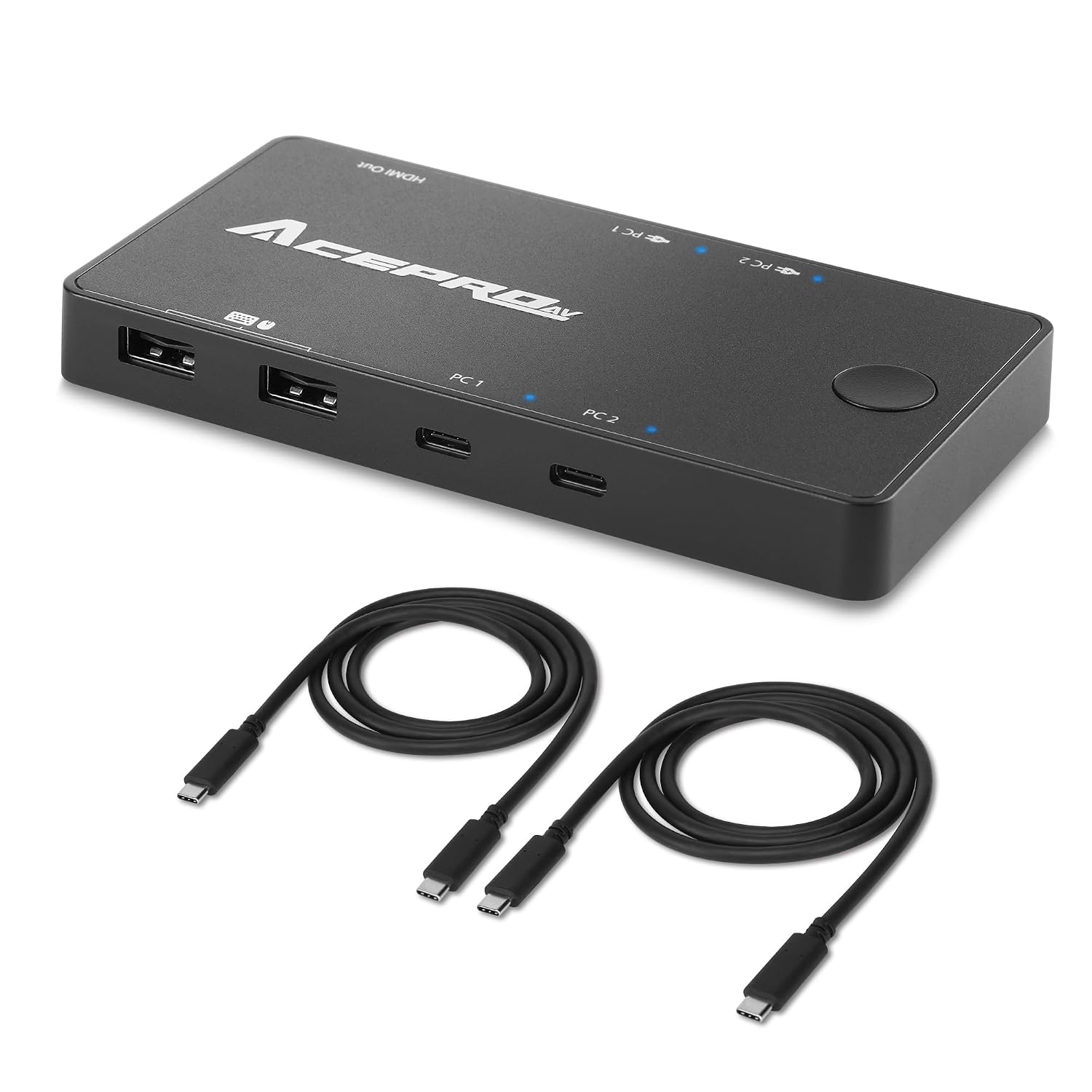 2x1 USB-C 4K60Hz KVM Switch with PD Pass-Through - Selector for 2 Computers Sharing 4K Monitor Keyboard Mouse - Includes 2 Cables for 100W Fast Charging - TAA Compliant