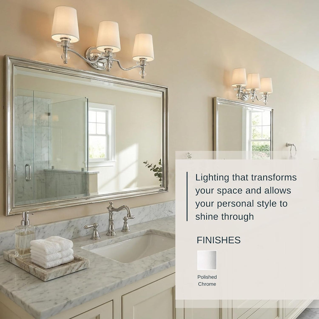 Quoizel Hollister 23' 3-Light Vanity Light, Polished Chrome Bathroom Fixture, Opal Etched Glass Shades, Classic Wall Mount for Over Mirror
