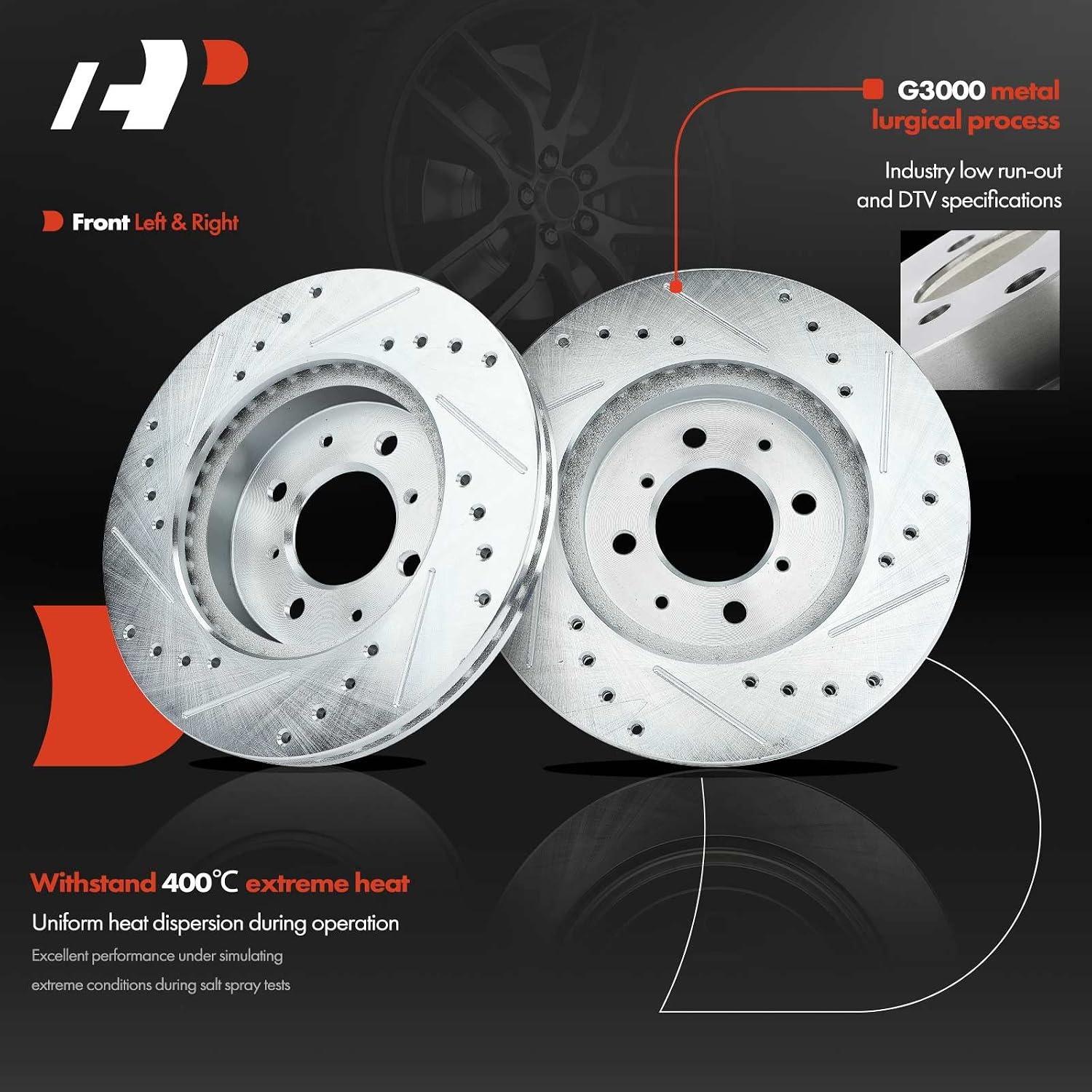 A-Premium 10.32 inch(262 mm) Front Drilled and Slotted Disc Brake Rotors + Ceramic Pads Kit Compatible with Select Honda Models - Civic del Sol 1994 1995 1996 1997 1.6L, Fit 2007 2008 1.5L 6-PC Set