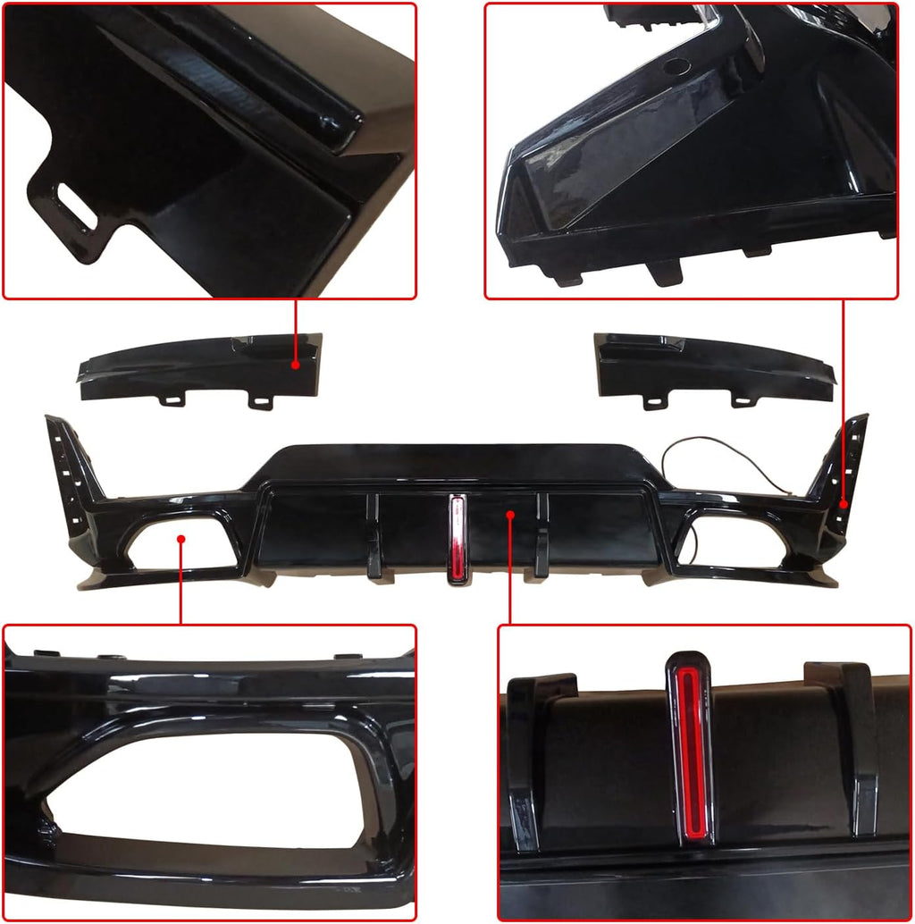 Rear Diffuser Fit for BMW 3 Series G20 330i/M340i LCI 2023-2024 Sedan 4-Door Gloss Black Rear Lower Diffuser with LED Light Automotive Exterior Accessories ABS 3PC Body Kit